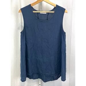 BRYN WALKER Size XS Linen Tank Top Sleeveless Scoop Neck Pullover Navy Blue USA
